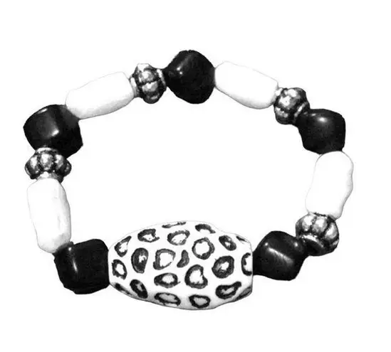 BLACK AND WHITE STRETCH ANIMAL PRINT BEADED CHUNKY BRACELET