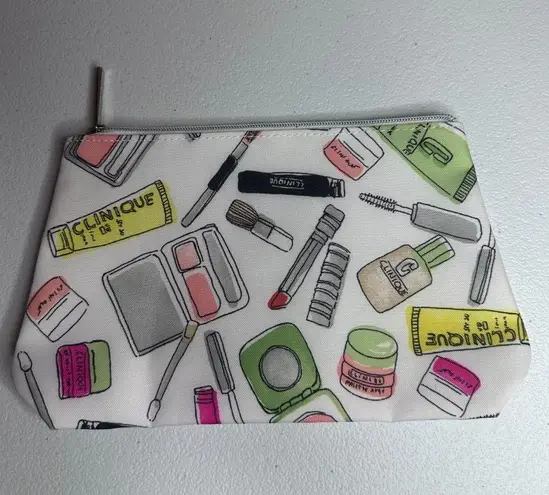 Clinique Makeup Bag Zip Pouch Cosmetic Case White Multi Travel GWP