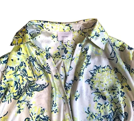 Cinq à Sept Marianna Bouquet-Print Cropped Shirt Blue White Green Size Small