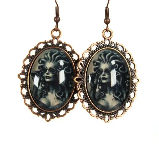 Handmade Gothic Victorian Medusa’s Seductive Gaze Copper Earrings Hypoallergenic Hooks