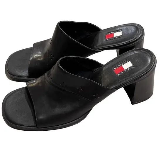 Tommy Hilfiger Vintage  Black Leather Y2K Chunky Mules