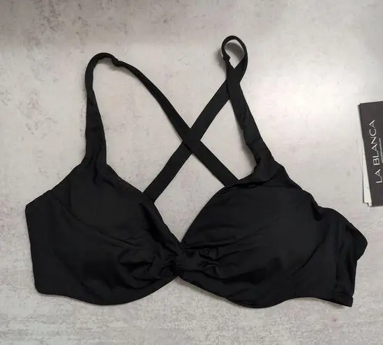 La Blanca Black Island Goddess Underwire Twist Front Bra Top Size 16 NWT