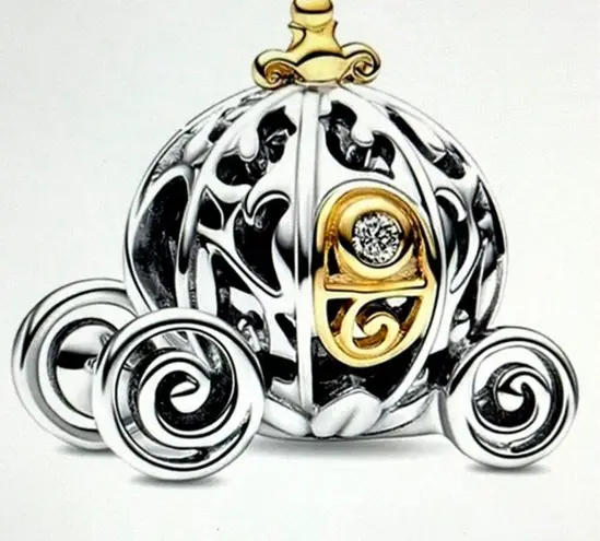 Disney  Cinderella Pumpkin Coach Charm Fits Original Pandora Bracelets 925 Silver