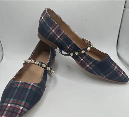 Crown & Ivy  Plaid women's Flats Shoes Size 7.5 Black Red blue