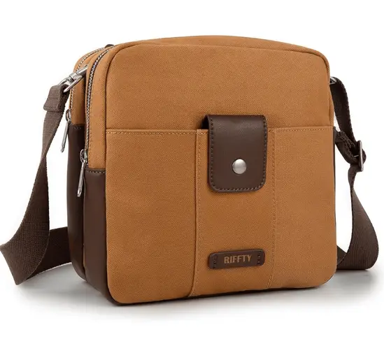 Riffty Small Crossbody Travel Duffle Bag Vintage Carry On Leather Canvas Shoulde Brown