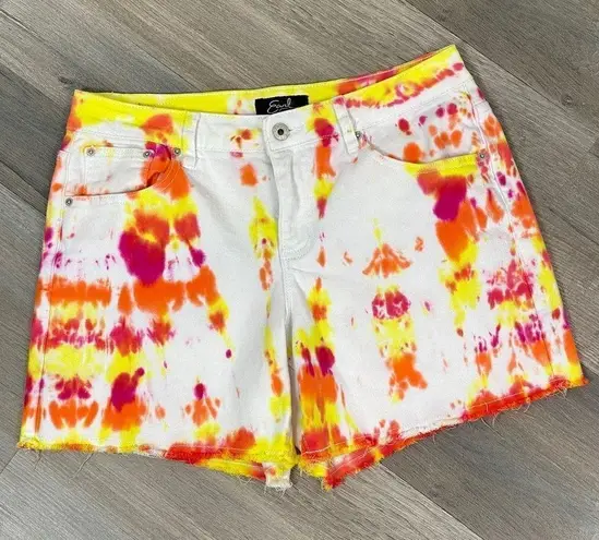 Earl Jean Tie Dye Raw Hem Jean Shorts White Orange 10