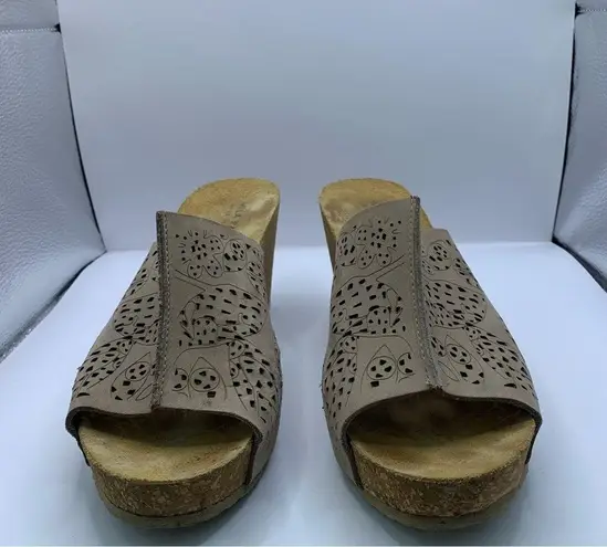 Mila Paoli Suede Wedge Shoes Womens 9.5 Sandals Cork Heel Casual