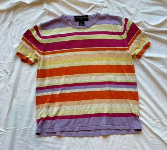 August Silk knits 100% silk stripe short sleeve top