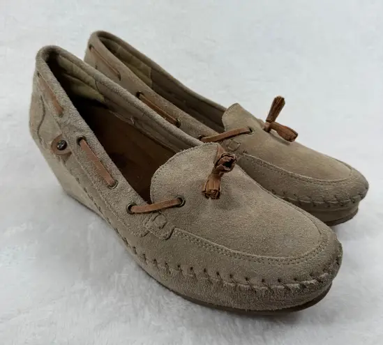 Soul of Africa Suede Leather Wedge Mocassin Loafers Taupe Brown Size 10 US