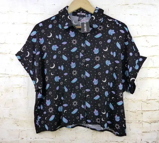 Hot Topic  Pastel Crystals Celestial Crop Button Up Shirt Womens M Black Goth