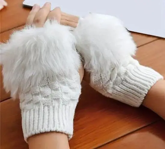 Plush Warm Ribbed Knitted Fingerless Gloves