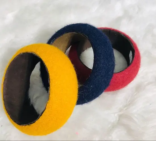 Set of 3 Stackable Felt Kidcore Bangles Primary Colors Red Yellow Blue