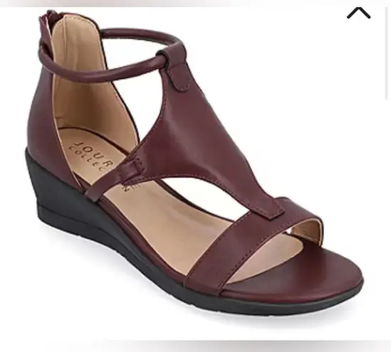 Journee Collection Womens Trayle Wedge Sandals. Size 11. Color: Wine