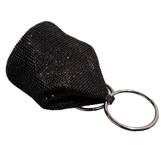 Crystal Mesh Ring Handle Bag Black Slouch Bag