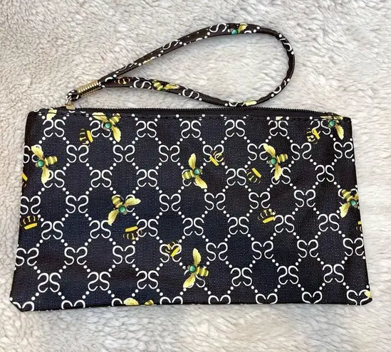 NWT Brown Bee Pattern Zippered Clutch Wristlet Pouch