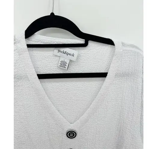 Peck & Peck Womens White Faux Button 3/4 Sleeve Textured Top Blouse Size L Artsy