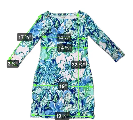 Lilly Pulitzer Sophie Dress Party Thyme 3/4 Sleeve UPF 50+ Straight Fit X-Small