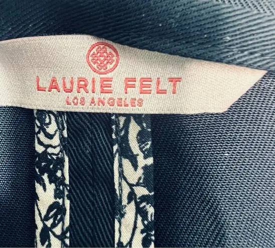Laurie Felt Navy Fitted Belted Utility Jacket Blazer Contrast Printed Belt Sz 8