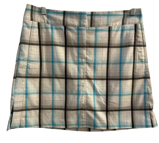 IZOD Women Sport Skirt Golf Tennis Plaid Blue White Black Size 6 Cool FX Stretch