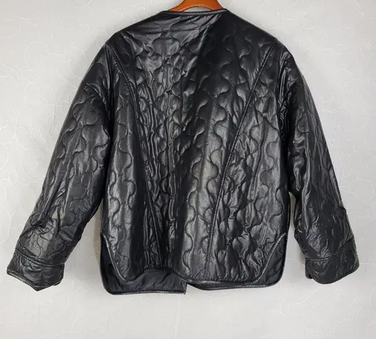 Mimosa Womens Jacket Size M Black PU Leather Quiltted Oversized Patch Pockets Size M