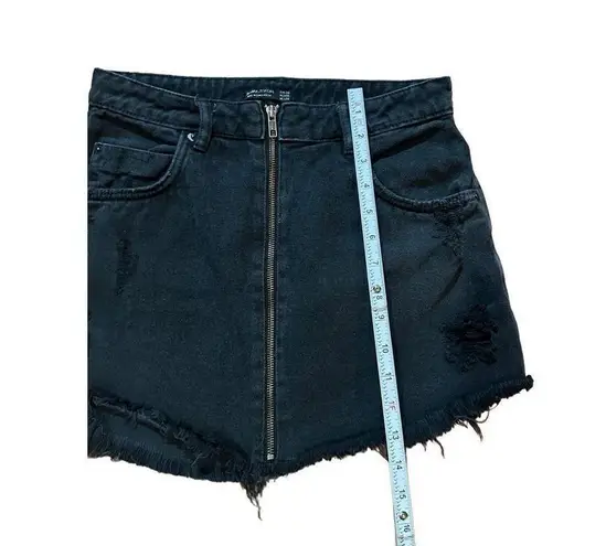 Bershka womens black distressed zip up mini skirt sz 6