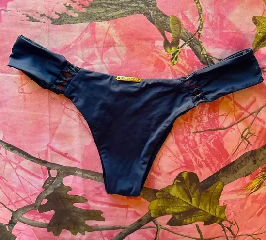 Sam Lorenzo black san lorenzo swim bikini bottoms crochet cut out gold plated sexy high waisted thong