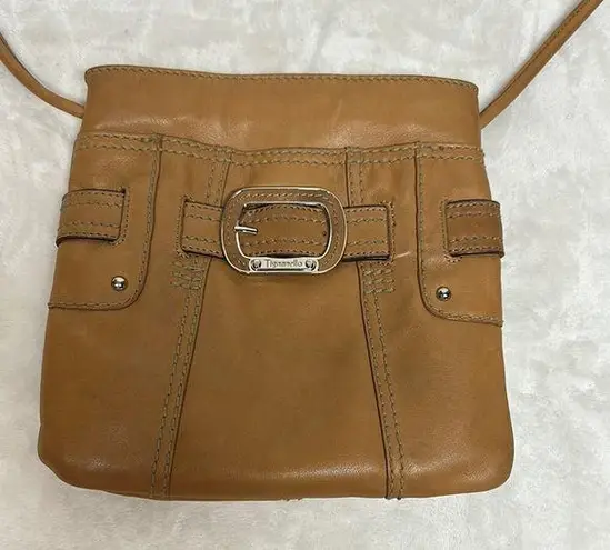 Tignanello Tan Leather Crossbody Bag with Silver Buckle