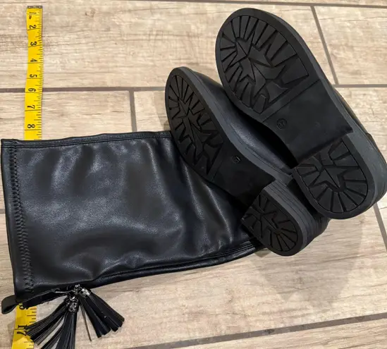 Faux leather knee high boots no zippers slim boots stretchy booties winter shoes Black Size 6.5
