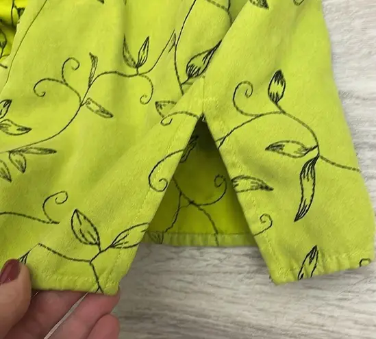 Sag Harbor Lime Green with Black Embroidered Floral Print Fax Suede Shacket 16W