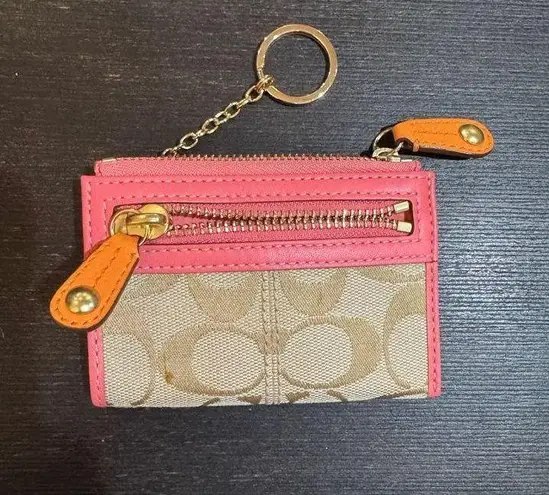 Coach  Pink and Tan Card Holder with Keychain thumbnail 1