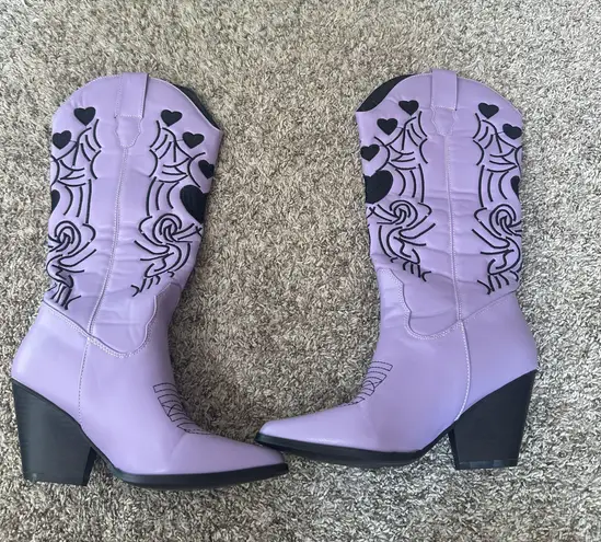 purple faux leather cowboy boots Size 8