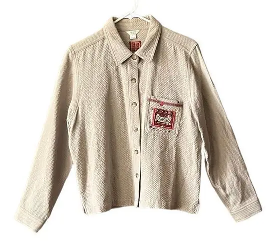 Christopher & Banks Cabincore Fall Textured Embroidered Canoe/Moose Button up Shirt Jacket. Large