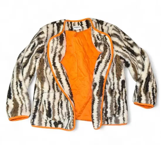 FRNCH Paris Faux Shearling Fleece Coat Women’s XS Animal Print Tiger Stripe