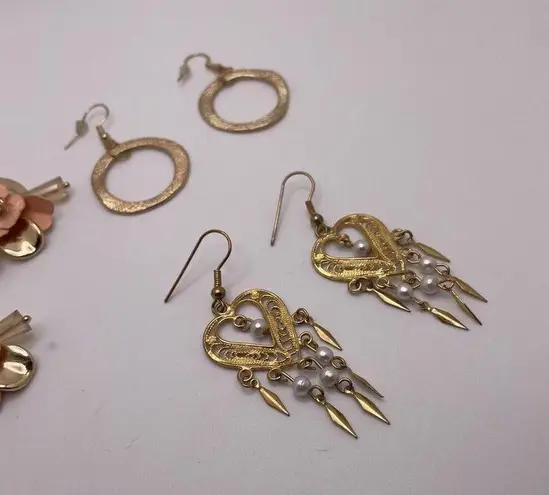 Dress Up Lot Of 3 Costume Earrings Pierced Dangle Drop  Gold Tone