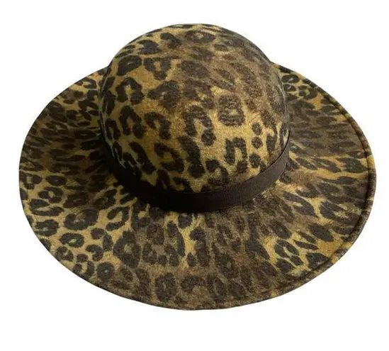 Maison Pholya Leopard Hat Womens Tan Black Animal Print Wide Brim Sun Wool Blend Brown