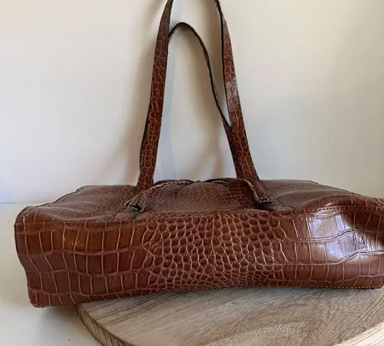 Liz Claiborne Vintage 90s  Brown Snake Leather Bow Detail Shoulder Bag