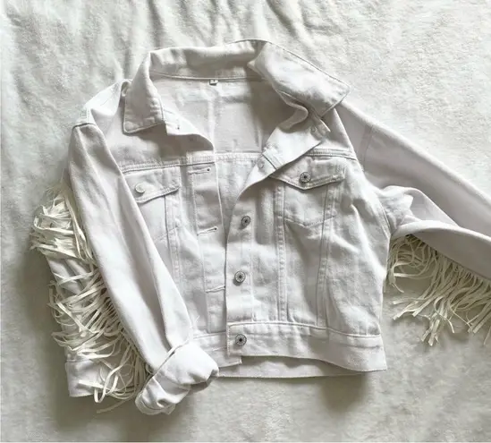 White Mama Fringe Jean Jacket