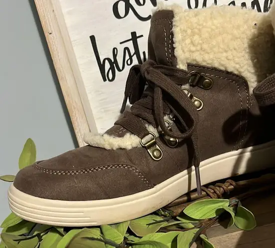 True Craft Cozy Sneaker Boot Lace Up Brown Comfy Womens 8