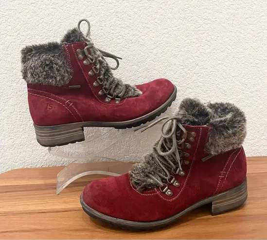 JOSEF SIEBEL Sandra 67 Burgundy Faux Fur Trim Suede Leather Ankle Boot Size 9