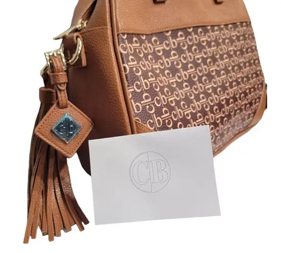 Christie Brinkley The Danbury Mint Tan & Brown Logo Crossbody Satchel Bag