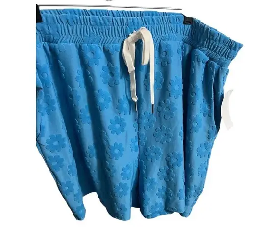 Moa Moa Pajama Set Womens 1X Blue Floral Tie Waist Short Sleeves Pockets