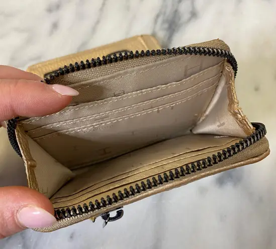 H by Halston Leather Gold Champagne Square Zip Around Wallet