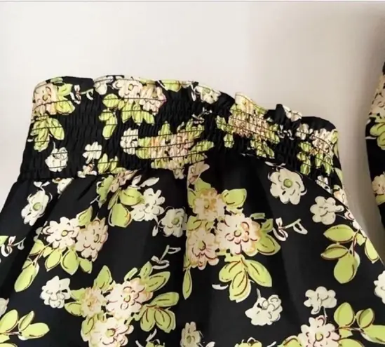 Industry Green Floral Print Wrap Front Blouse Satin Size Small NEW Smocked Waist