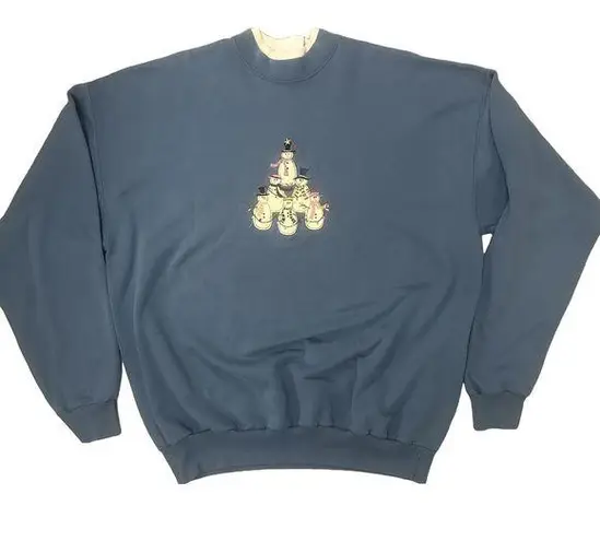 Vntg 90s Grandma Cottage Core 1X Sweatshirt Ugly Christmas Sweater Granny Cozy Blue