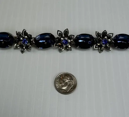 Vintage Blue  Rhinestone Floral Choker Necklace