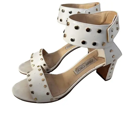 Jimmy Choo White 65 Veto Studded Heel Sandals Sz 11