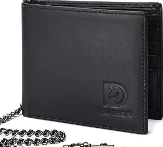 Chain Wallets for Men, RFID Blocking Genuine Leather Bifold Wallet with Sturdy Chain - Image 1