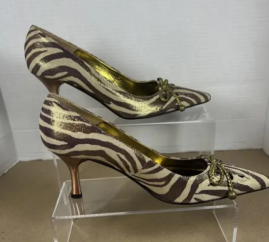 J RENEE' Leather Tiger Stripe Copper Shine Stiletto Size 6.5 Gold