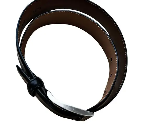 MAGNANNI Square Genuine Leather Belt Black Spain Silver Buckle Style 1278 Sz 32