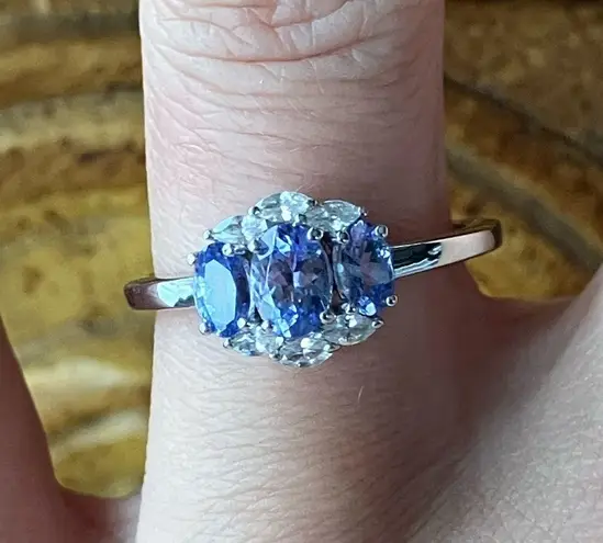 Natural Tanzanite Sterling Silver Ring Size 7.75